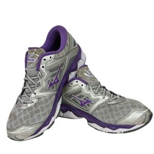 😺 Mizuno Wave Sky Cushioned Trainer Athletic Shoes Purple/Grey/Silver